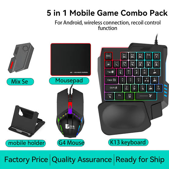 5-In-1 Combo Gaming Keyboard And Mouse Wireless Bluetooth For PC/Smartphone  Game Accessories