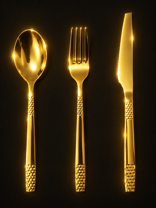 Luxury Golden Cutlery Set – 9 Pieces (3 Spoons, 3 Forks & 3 Knives)