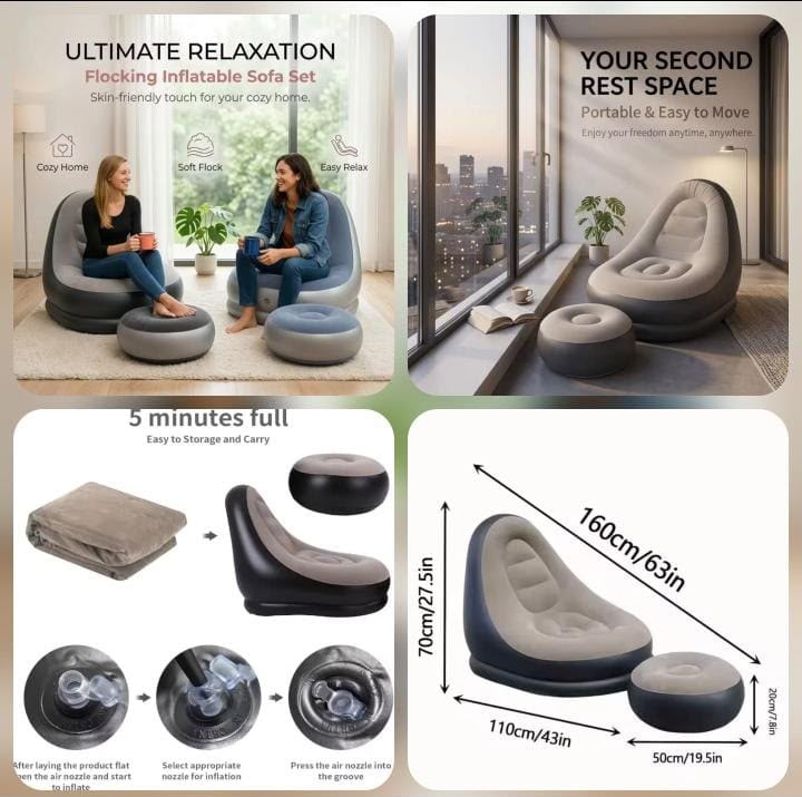 Snivy Inflatable Lounge Chair, Folding Portable Lazy Sofa with Foot Stool