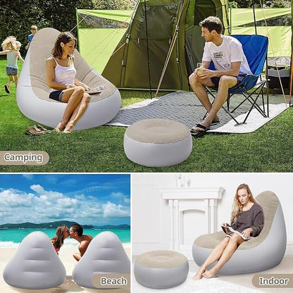Snivy Inflatable Lounge Chair, Folding Portable Lazy Sofa with Foot Stool