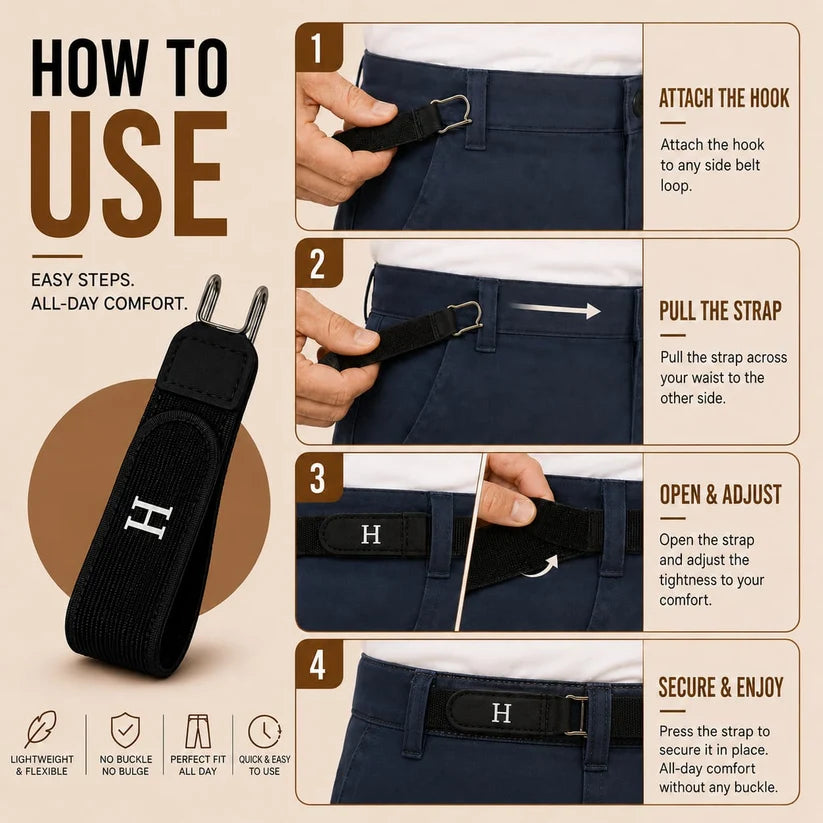 1 BUCKLE-FREE BELT - NO BULK - CLEAN