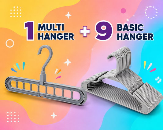 1 MULTI HANGER + 9 NORMAL HANGERS  |  SPACE SAVING CLOTHES HANGER SET